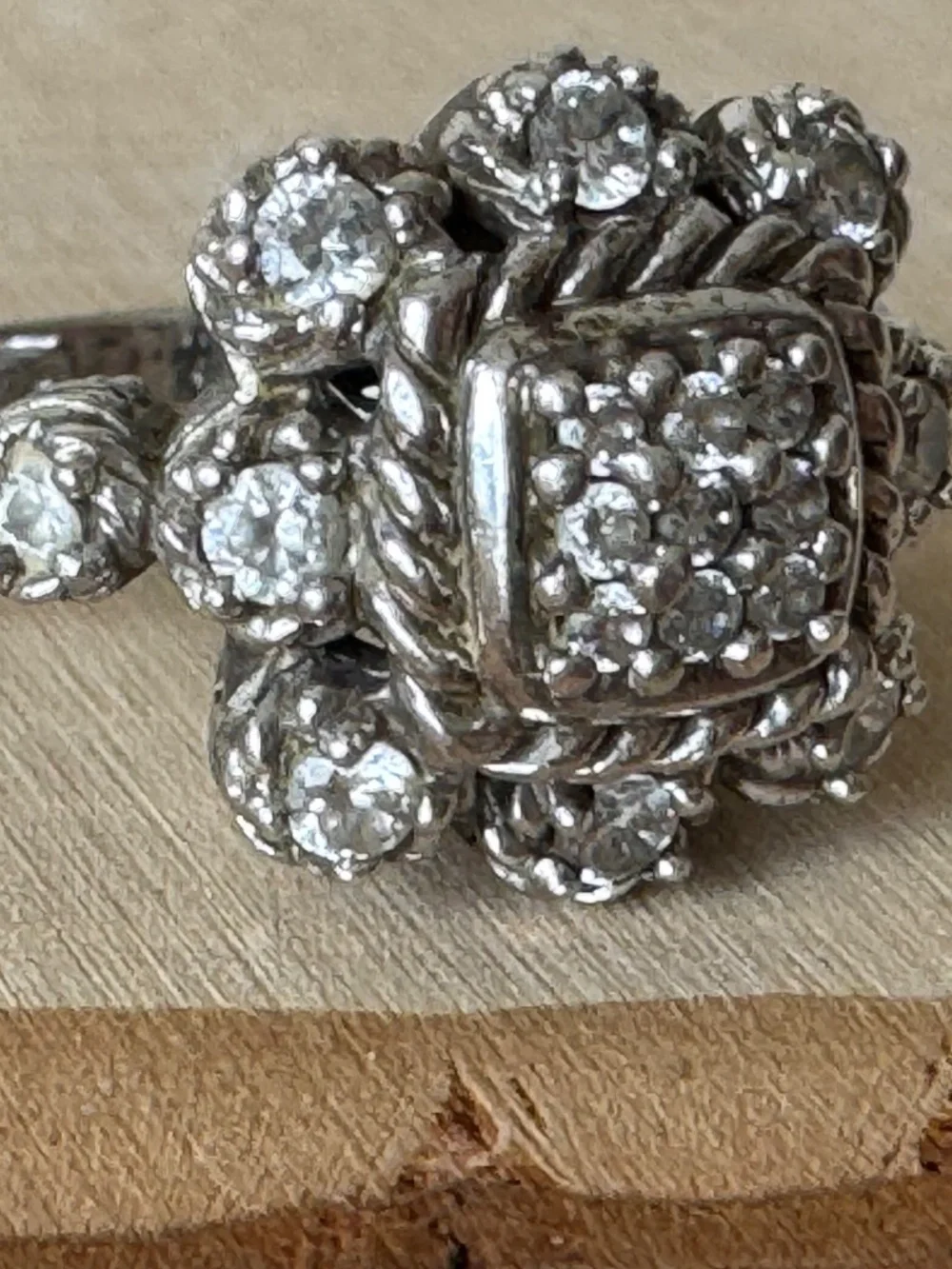 Judith Ripka 925 Sterling Silver CZ Square Cluster Cocktail Ring Size 8